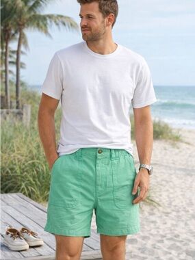 Hook & Tackle Men’s Mint Green Shorts Size 34 Coastal Fishing Casual